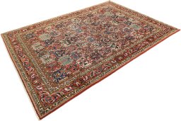 Corner detail of 1950s Bakhtiar rug showing border pattern and Wool pile