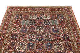 Surface texture of 1950s Bakhtiar rug with natural Wool and intricate pattern