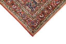 Backside of handmade 1950s Bakhtiar rug showing knot structure and weave density