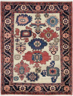 Full view of New Bakhtiar rug from Iran / Persia, 203 × 160 cm in Cream tones