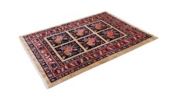 Corner detail of 1980s Bakhtiar rug showing border pattern and Wool pile