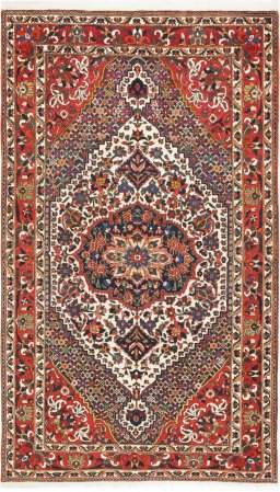 Full view of 1940s Bakhtiar rug from Iran / Persia, 279 × 160 cm in White tones