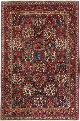 Full view of 1930s Bakhtiar rug from Iran / Persia, 325 × 216 cm in Dark red tones