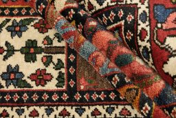 Full view of 1920s Bakhtiar rug from Iran / Persia, 203 × 157 cm in Multi Color tones