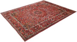 Corner detail of 1920s Bakhtiar rug showing border pattern and Wool pile
