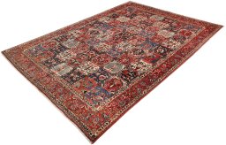 Corner detail of 1930s Bakhtiar rug showing border pattern and Wool pile