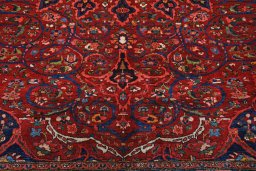 Backside of handmade 1930s Bakhtiar rug showing knot structure and weave density
