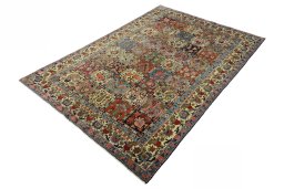 Corner detail of 2000s Bakhtiar rug showing border pattern and Wool pile