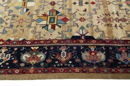 Corner detail of New Bakhtiar rug showing border pattern and Wool pile