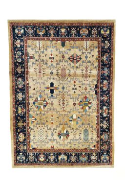 Full view of New Bakhtiar rug from Iran / Persia, 353 × 252 cm in Beige tones