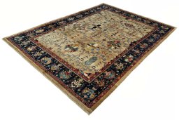 Corner detail of New Bakhtiar rug showing border pattern and Wool pile