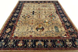 Surface texture of New Bakhtiar rug with natural Wool and intricate pattern