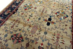 Backside of handmade New Bakhtiar rug showing knot structure and weave density