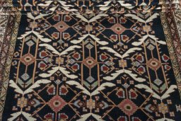 Full view of New Bakhtiar rug from Iran / Persia, 436 × 167 cm in Blue tones