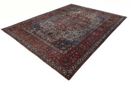 Corner detail of 1950s Bakhtiar rug showing border pattern and Wool pile