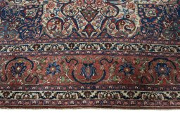 Full view of 1950s Bakhtiar rug from Iran / Persia, 411 × 315 cm in Beige tones