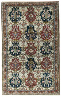 Full view of New Bakhtiar rug from Iran / Persia, 253 × 158 cm in Beige tones