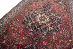 Backside of handmade 1930s Bakhtiar rug showing knot structure and weave density