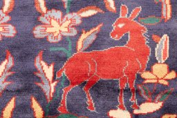 Corner detail of 1970s Bakhtiar rug showing border pattern and Wool pile
