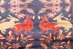 Full view of 1970s Bakhtiar rug from Iran / Persia, 180 × 105 cm in Dark blue tones