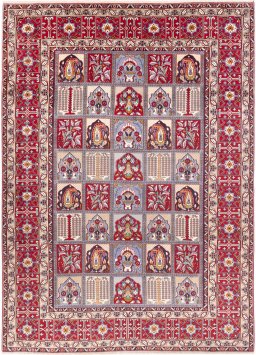 Full view of 1960s Bakhtiar rug from Iran / Persia, 390 × 285 cm in Multi Color tones