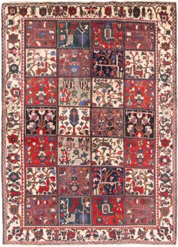 Full view of 1985s Bakhtiar rug from Iran / Persia, 206 × 153 cm in Multi Color tones