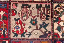 Full view of 1985s Bakhtiar rug from Iran / Persia, 206 × 153 cm in Multi Color tones
