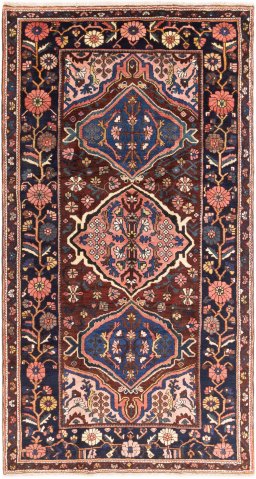 Full view of 1974s Bakhtiar rug from Iran / Persia, 308 × 166 cm in Multi Color tones