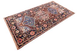 Corner detail of 1974s Bakhtiar rug showing border pattern and Wool pile