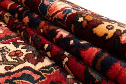 Surface texture of 1990s Bakhtiar rug with natural Wool and intricate pattern
