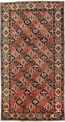 Full view of 1990s Bakhtiar rug from Iran / Persia, 295 × 160 cm in Multi Color tones