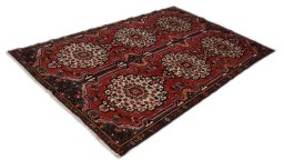 Corner detail of 2000s Bakhtiar rug showing border pattern and Wool pile