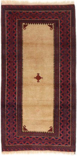 Full view of 1940s Baloch rug from Iran / Persia, 171 × 90 cm in Cream tones