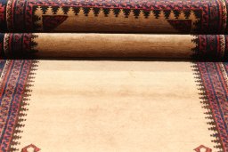 Close-up detail of 1940s Baloch rug from Iran / Persia showing Wool weave