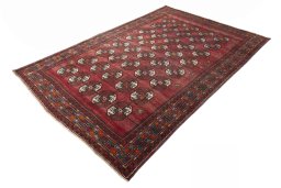 Corner detail of 2000s Baloch rug showing border pattern and Wool pile