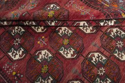 Full view of 2000s Baloch rug from Iran / Persia, 361 × 234 cm in Red tones