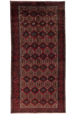 Full view of 2000s Baloch rug from Iran / Persia, 307 × 153 cm in Red tones