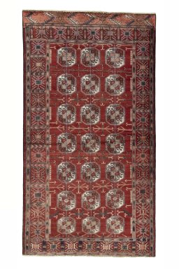 Full view of 2000s Baloch rug from Iran / Persia, 235 × 129 cm in Red tones