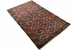 Close-up detail of 2000s Baloch rug from Iran / Persia showing Wool weave