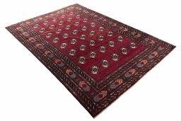 Close-up detail of 2000s Baloch rug from Iran / Persia showing Wool weave