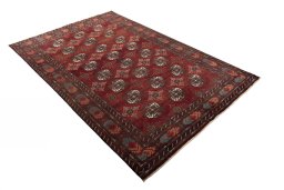 Close-up detail of 2000s Baloch rug from Iran / Persia showing Wool weave