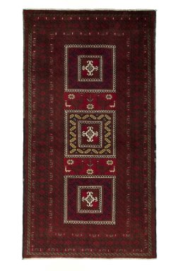 Full view of 2000s Baloch rug from Iran / Persia, 220 × 118 cm in Red tones