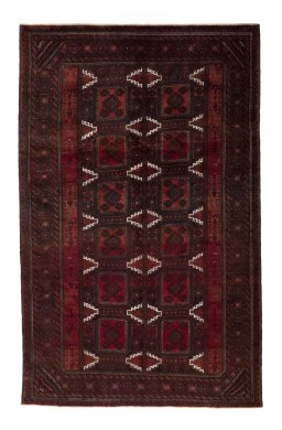 Full view of 2000s Baloch rug from Iran / Persia, 300 × 191 cm in Red tones