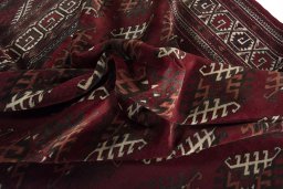 Corner detail of 1970s Baloch rug showing border pattern and Wool pile