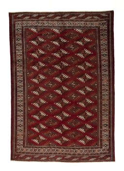 Full view of 1970s Baloch rug from Iran / Persia, 345 × 240 cm in Red tones