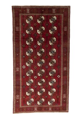 Full view of 2000s Baloch rug from Iran / Persia, 308 × 165 cm in Red tones