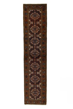 Full view of 2000s Baloch rug from Iran / Persia, 260 × 60 cm in Blue tones