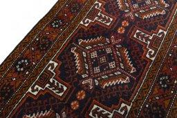 Backside of handmade 2000s Baloch rug showing knot structure and weave density