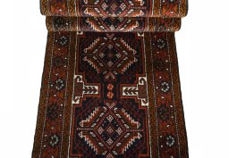 Full view of 2000s Baloch rug from Iran / Persia, 260 × 60 cm in Blue tones