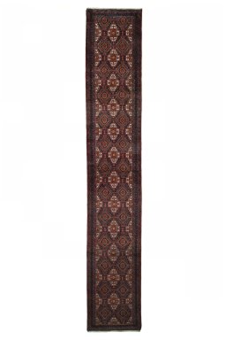 Full view of 2000s Baloch rug from Iran / Persia, 371 × 64 cm in Blue tones